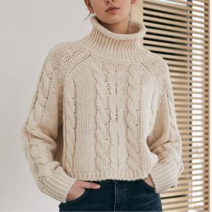 Thick Cable Knit Turtleneck Sweater